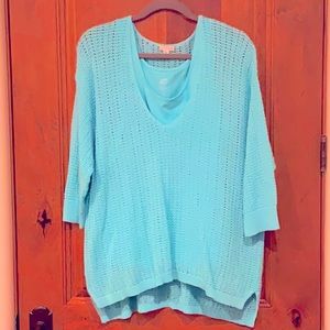 J. Jill Aqua Blue Crochet Sweater